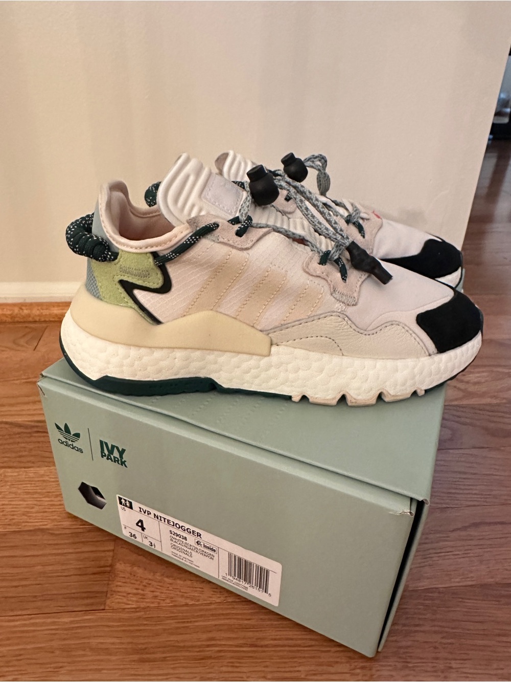 adidas IVY PARK Nite Jogger Sneakers - Cream, Black, Green Accents